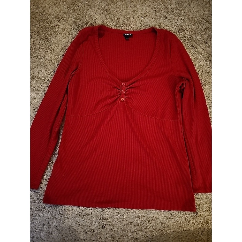 Torrid Long Sleeve Red Textured Waffle Knit Scoop Neck Top  Size 3X